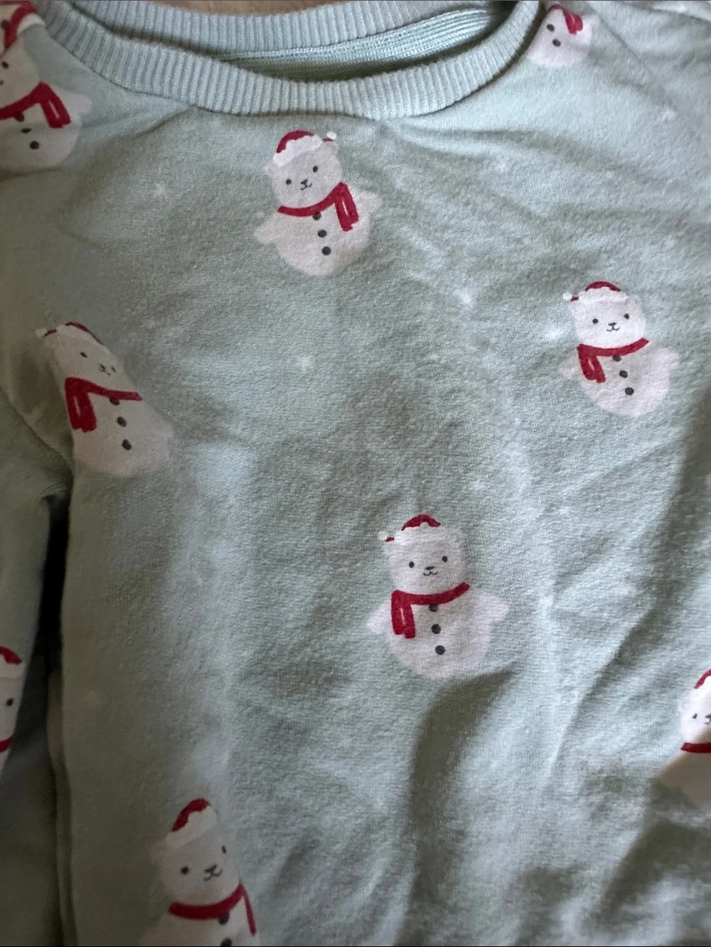 cloud island Mint Green Snowman Print Long-Sleeve One-Piece